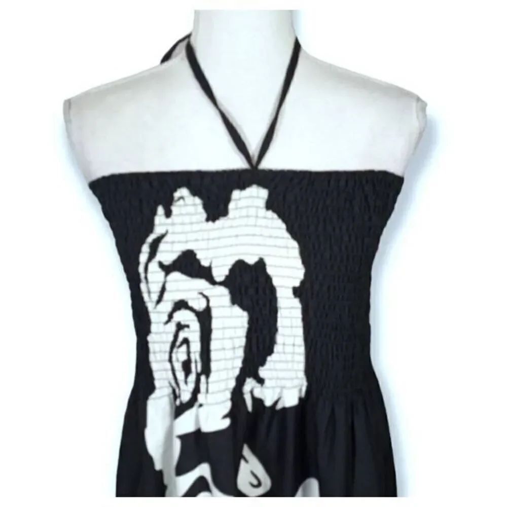 GYPSY BLU BLACK & WHITE WOMEN DRAWSTRING ELASTIC SHORT TUBE DRESS SZ.M EUC. - Picture 6 of 11